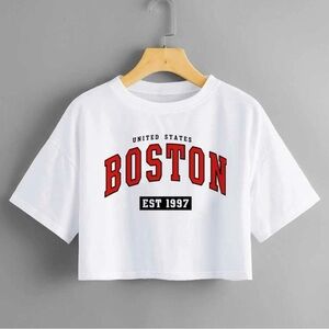 NWOT Cropped Boston Graphic Tee Top
